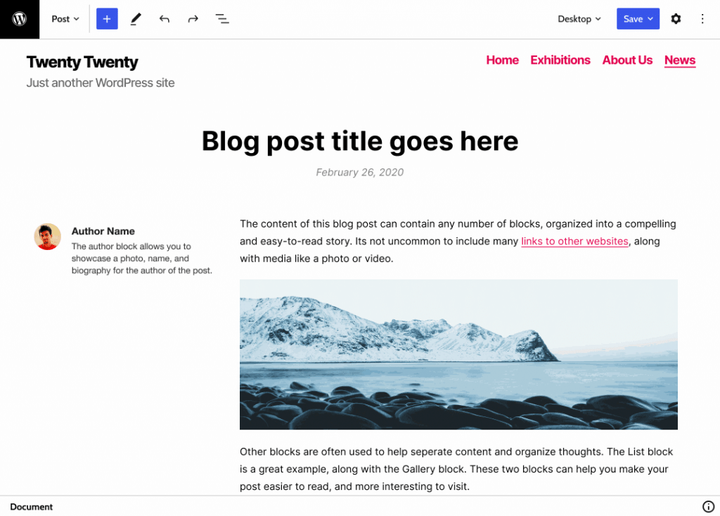 A conceptual build of a front-end editor using templates in Gutenberg on WordPress.